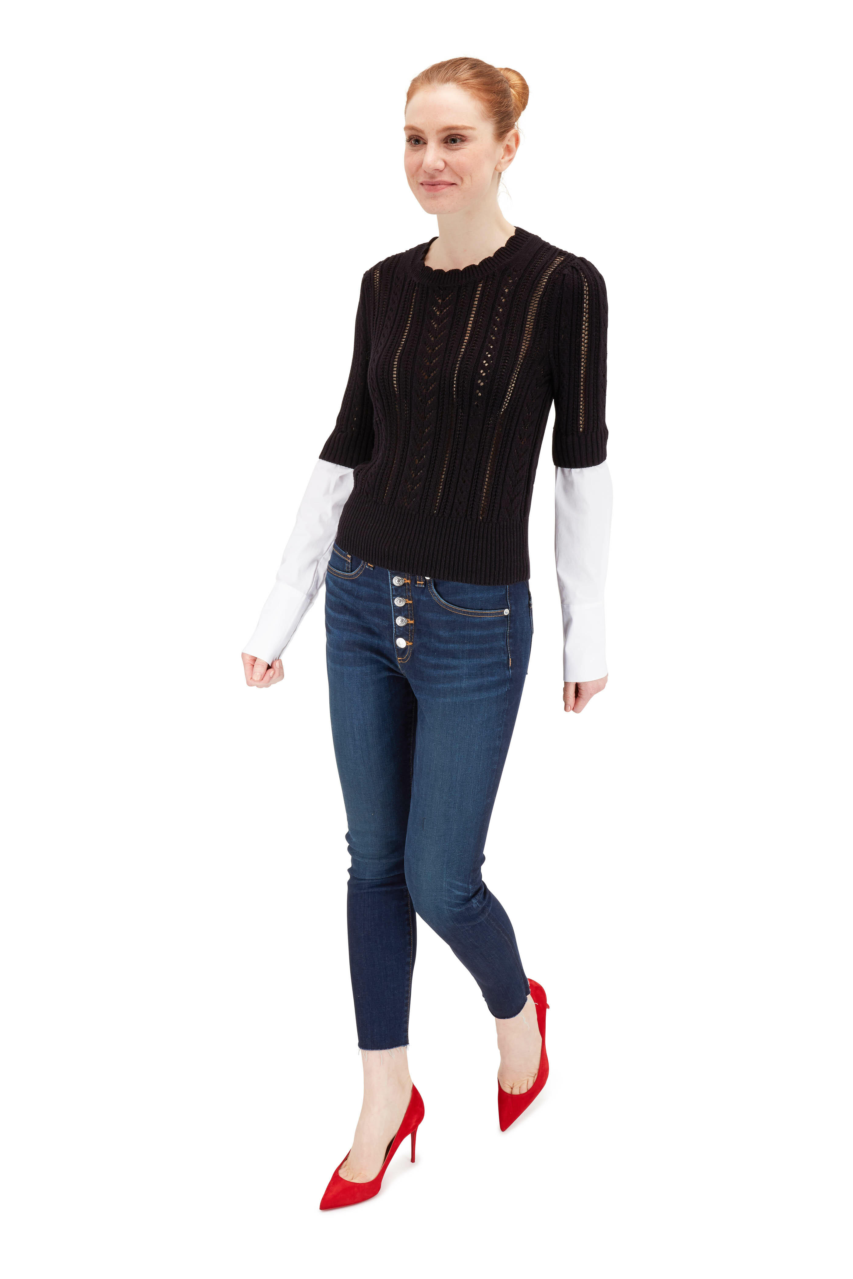 Veronica Beard - Spence Black & White Mixed Media Sweater