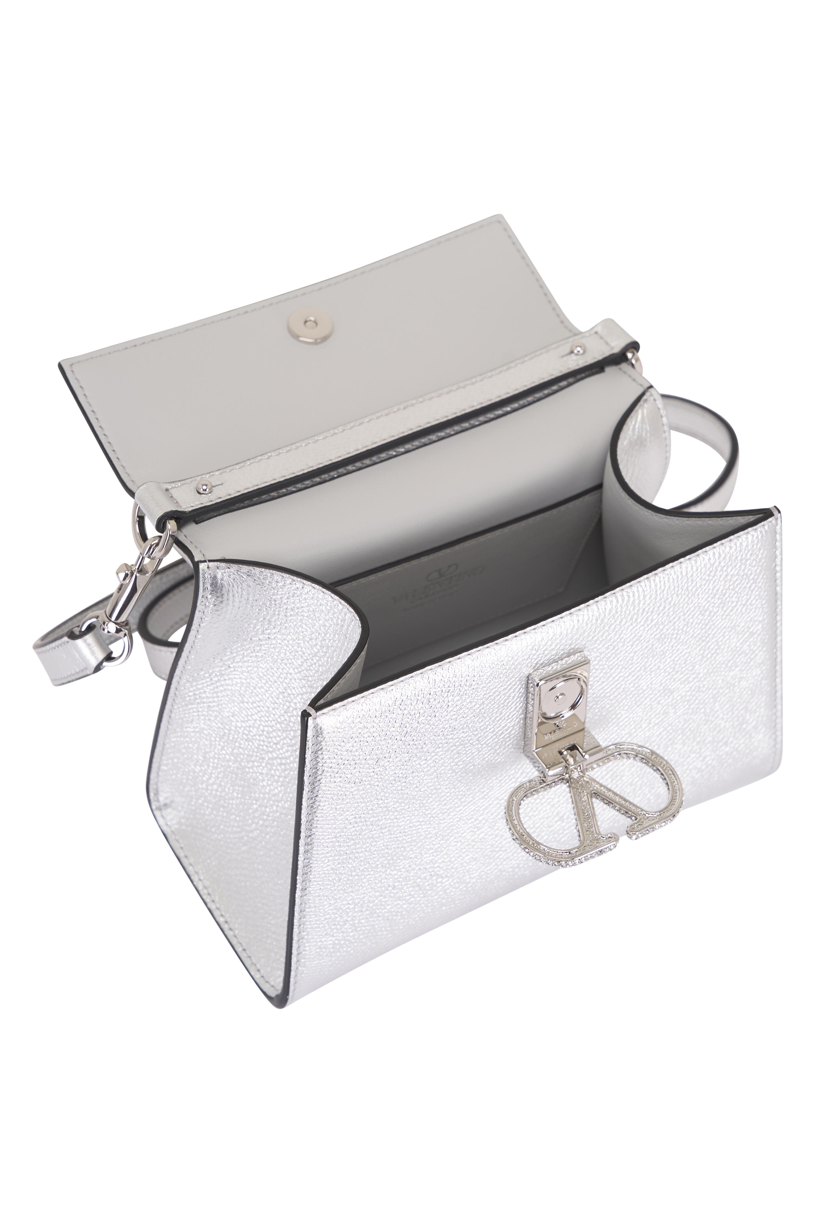 Valentino Garavani - Mini Vsling Silver Leather Top Handle Bag