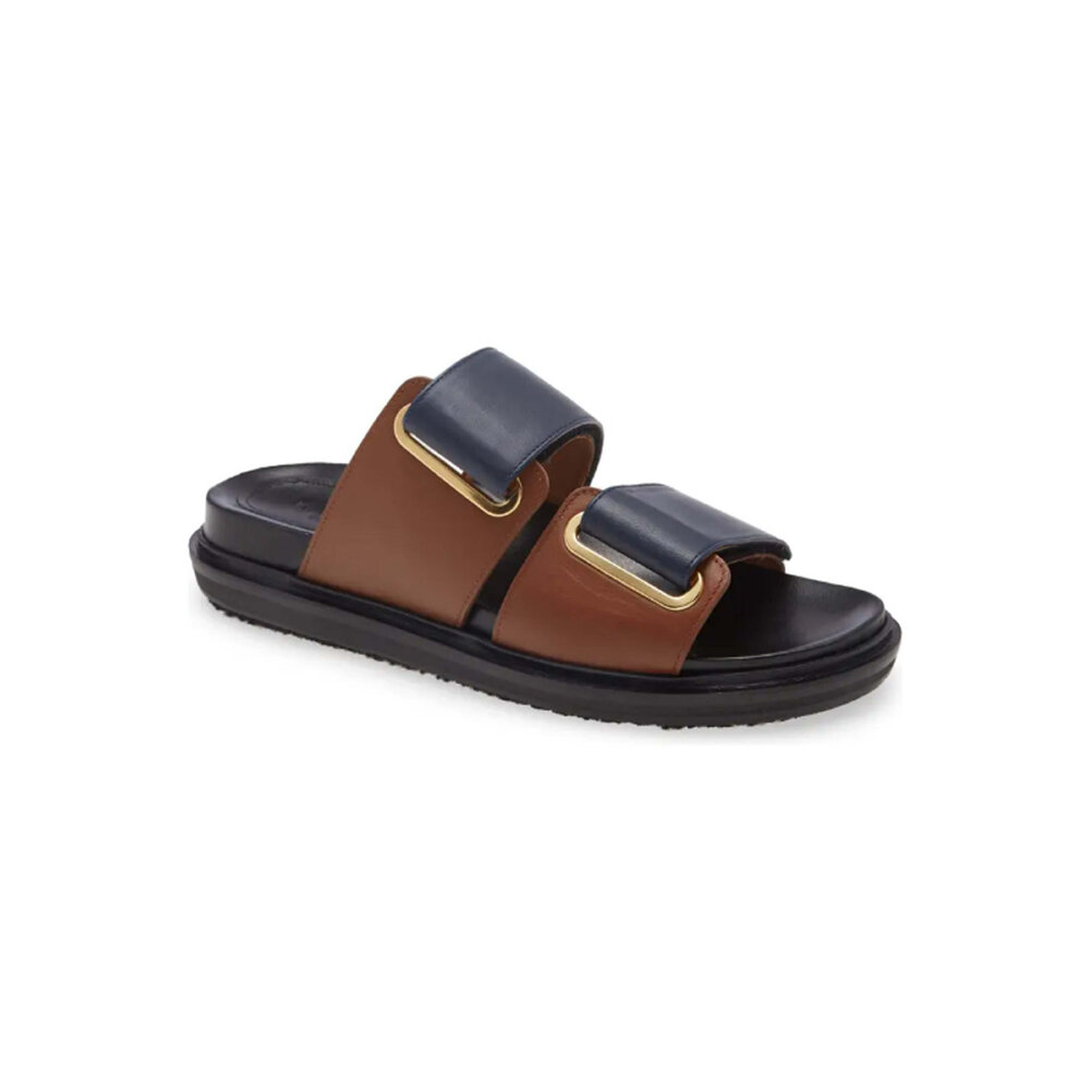 【関税込み】Marni ネイビー Fussbett スライド Marni - Fussbett Slide Sandal in Navy and Brown | Mitchell