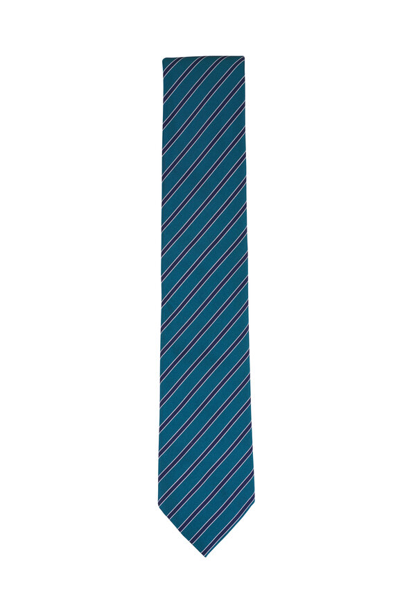 Zegna - Blue & White Geometric Silk Necktie | Mitchell Stores