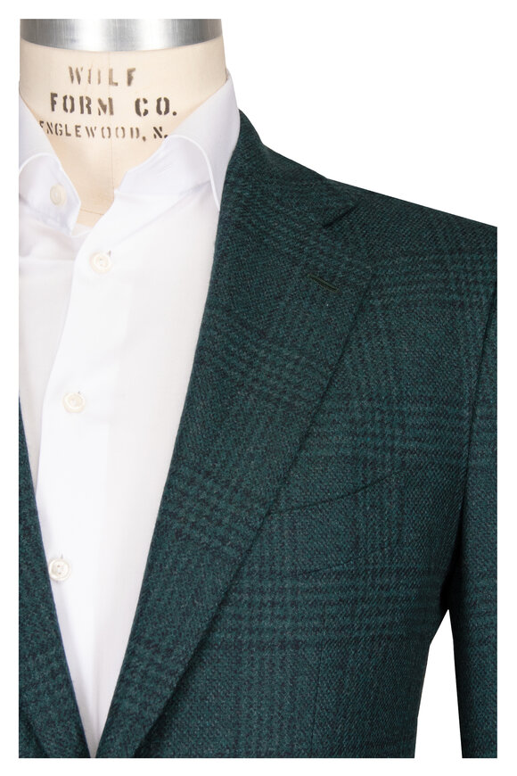 Cesare Attolini Dark Teal Plaid Cashmere Sportcoat - view 1