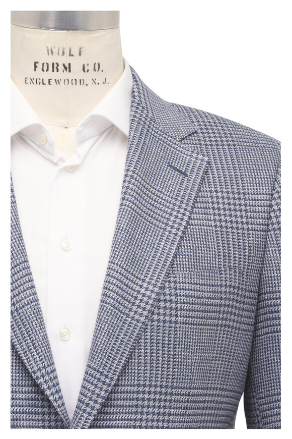 Brioni Gray & Blue Plaid Wool, Silk & Linen Sportcoat