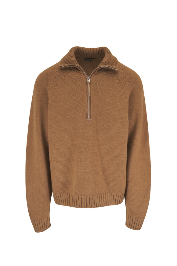 Tom Ford Caramel Wool & Cashmere Quarter-Zip Pullover - view 1