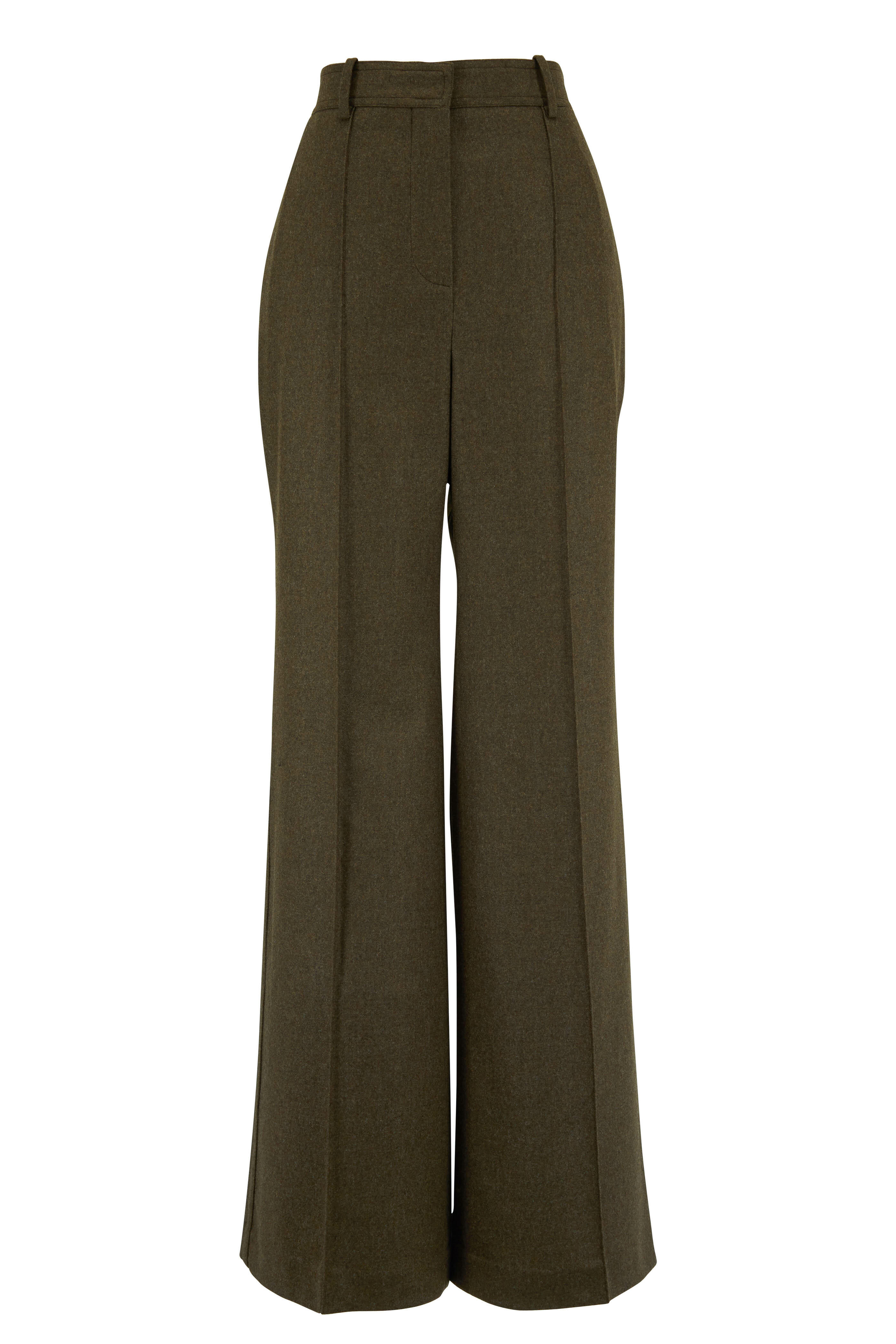 Victoria Beckham - Khaki Green Wool High-Waist Wide Leg Pant