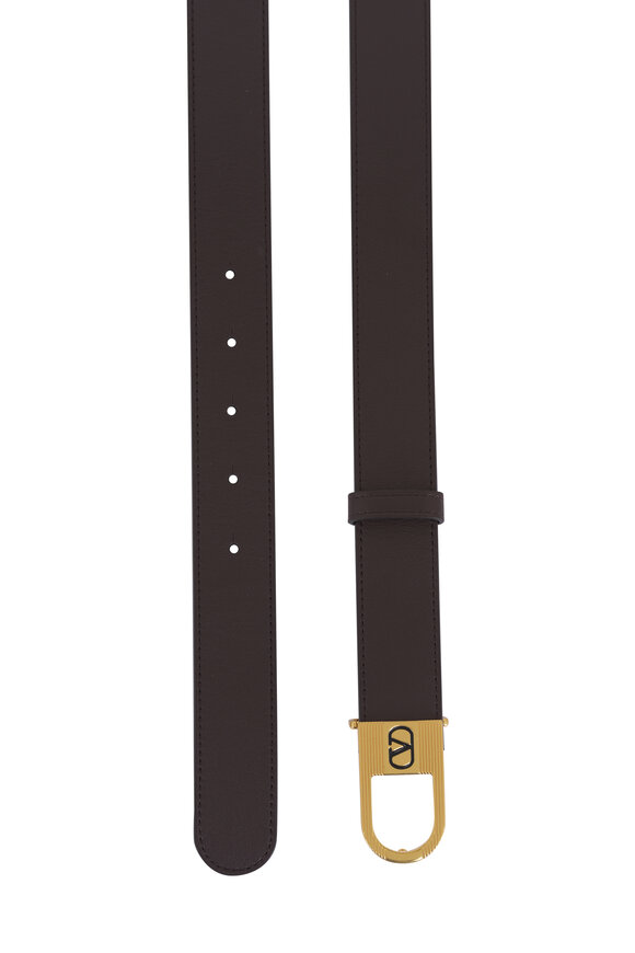 Valentino Garavani VLogo Signature Oak Brown Leather Belt, 30mm - view 2