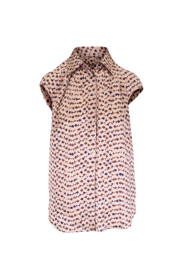 Kiton Pink & Beige Silk Collared Sleeveless Blouse - view 1