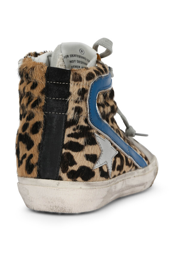 Golden Goose - Ice Blue & Leopard Calf Hair Slide Sneaker