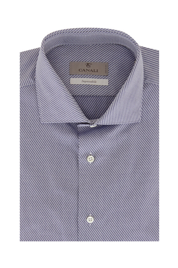 Canali - Blue Diagonal Stripe Cotton Dress Shirt