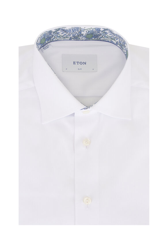 Eton Solid White & Floral Effect Cotton Dress Shirt - view 1