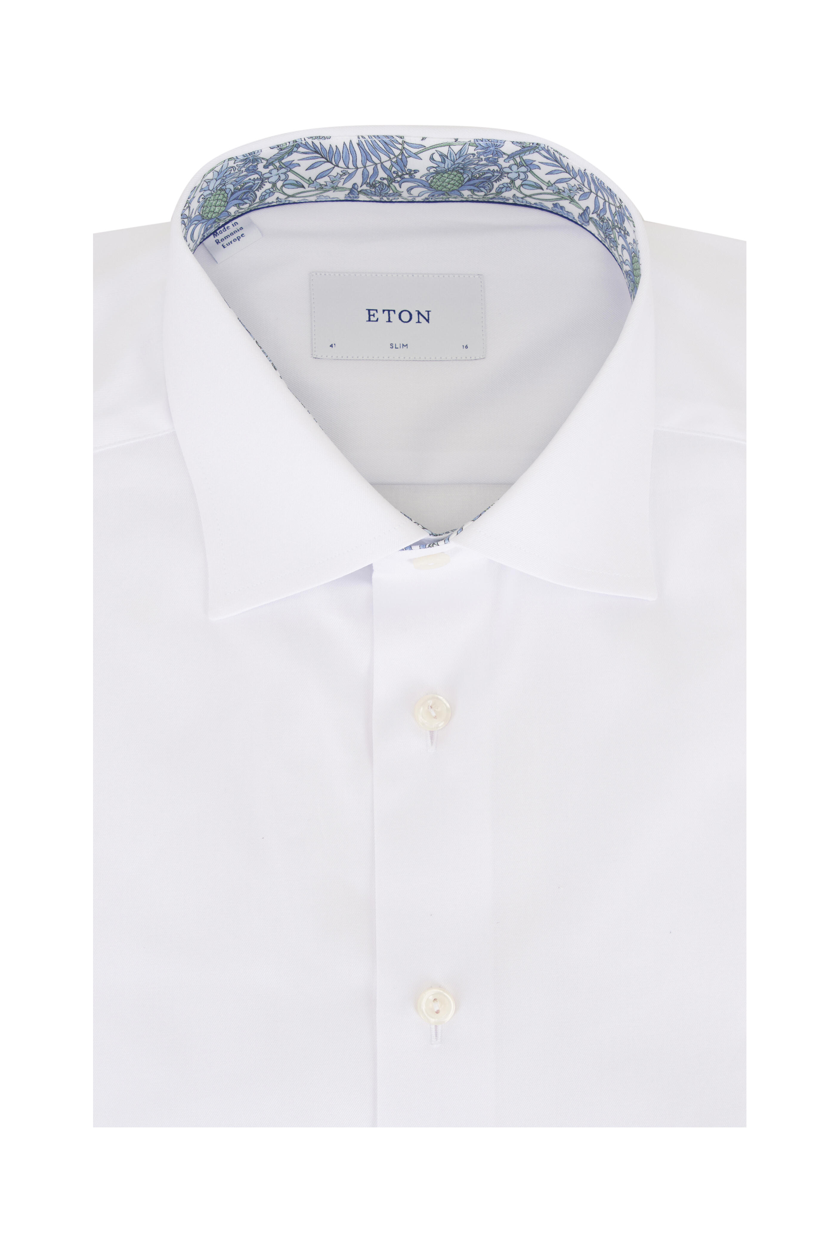 Eton - Solid White & Floral Effect Cotton Dress Shirt - view 1