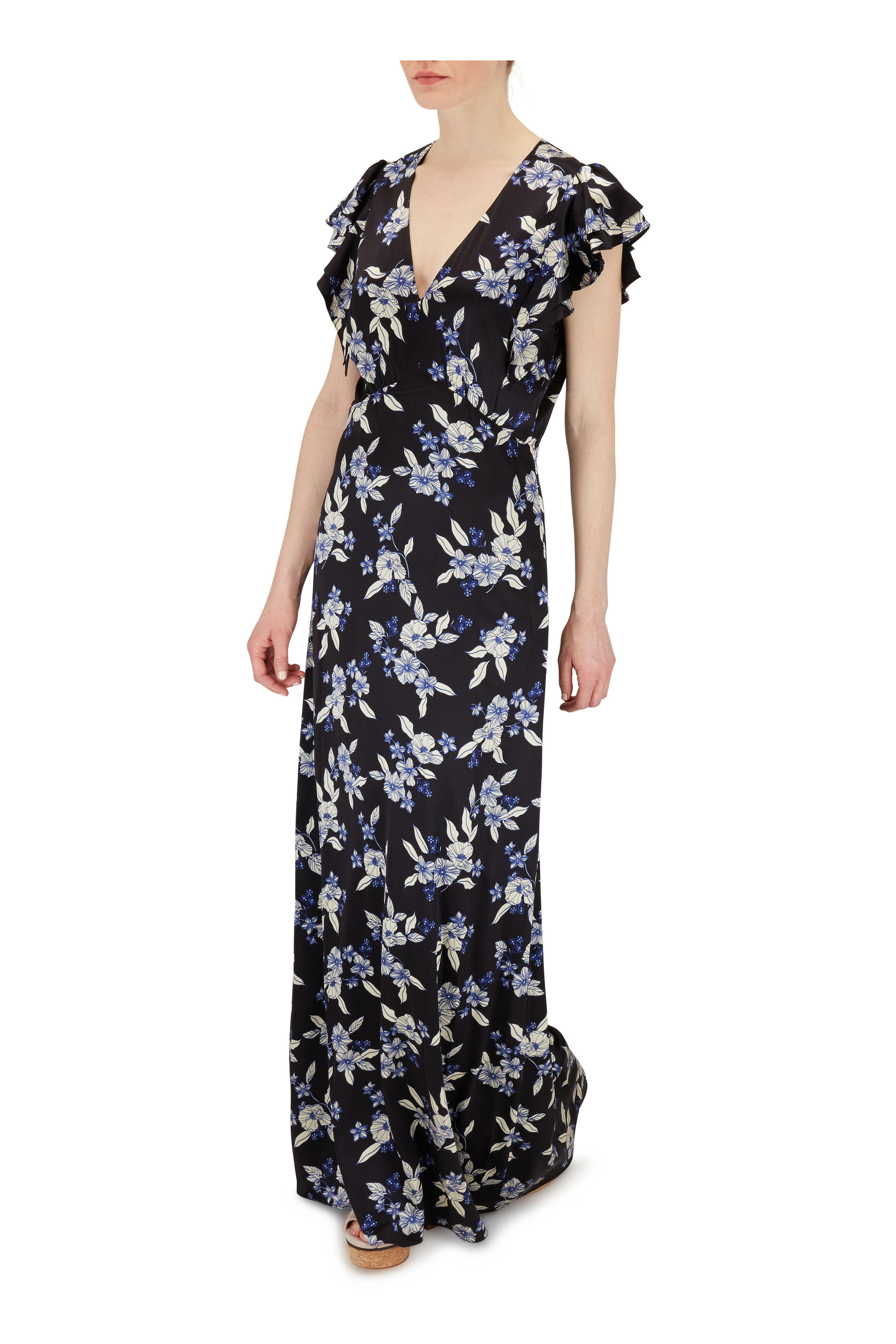 ワンピース LOGOBAND DRESS Veronica Beard - Padma Black Multi Floral Flutter Sleeve