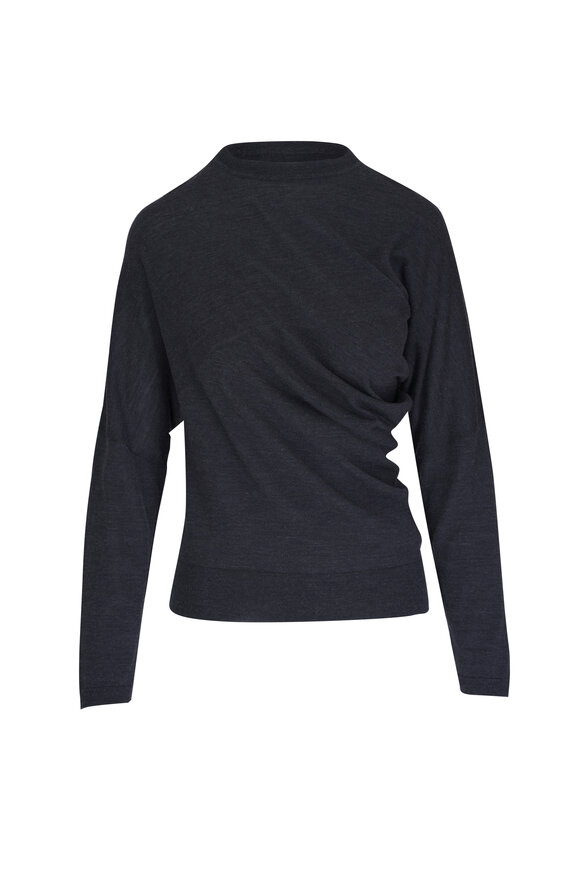 Odeeh - Charcoal Gray Extrafine Merino Draped Knit Top