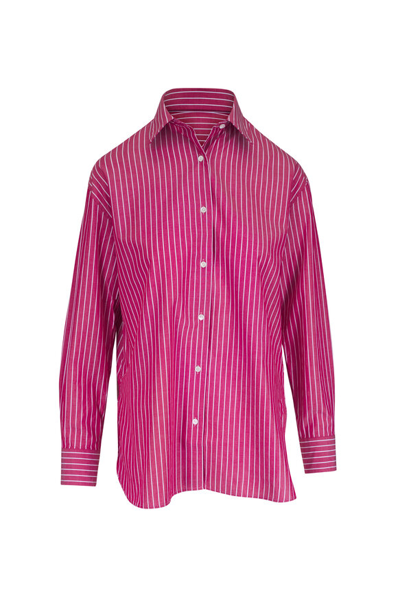 Nili Lotan Yorke Red & White Stripe Button Up Blouse