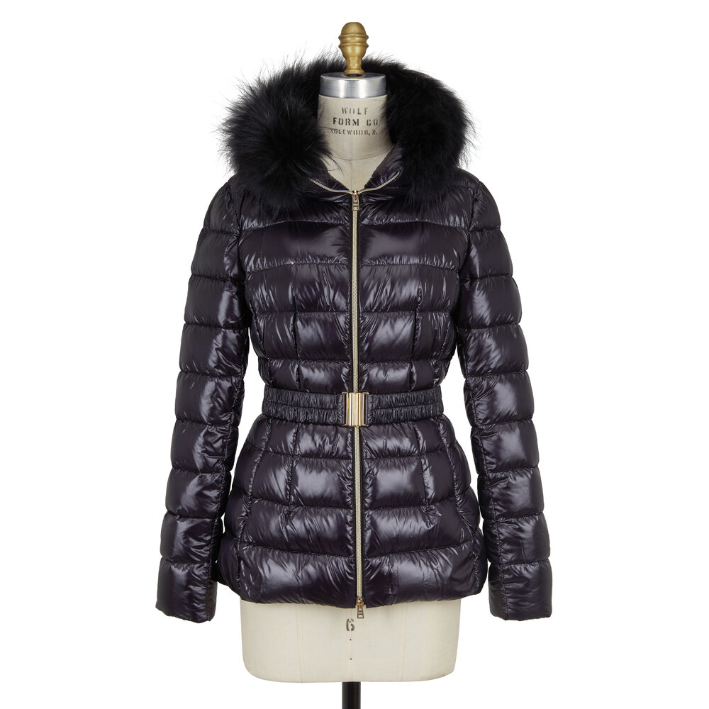 Herno - Black Quilted Nyon Puffer Jacket With Fur Collar