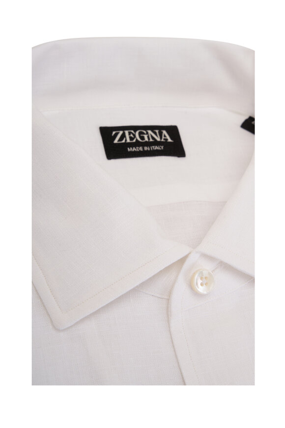 Zegna - Solid White Linen Sport Shirt