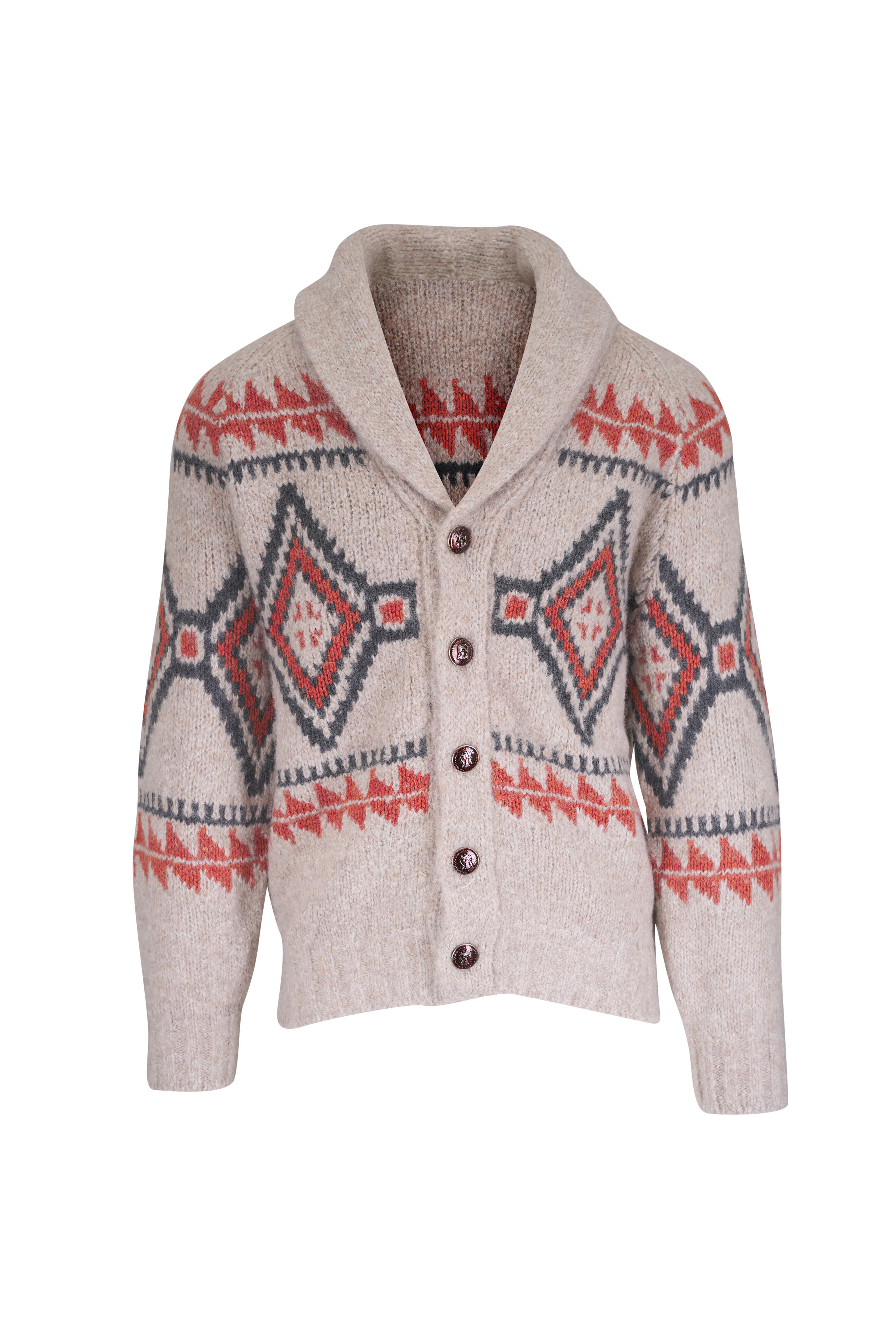 Brunello Cucinelli - Gray & Orange Geometric Cardigan