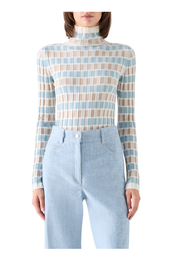 Akris Punto Light Blue & White Oat Wool Intarsia Knit Sweater - view 2