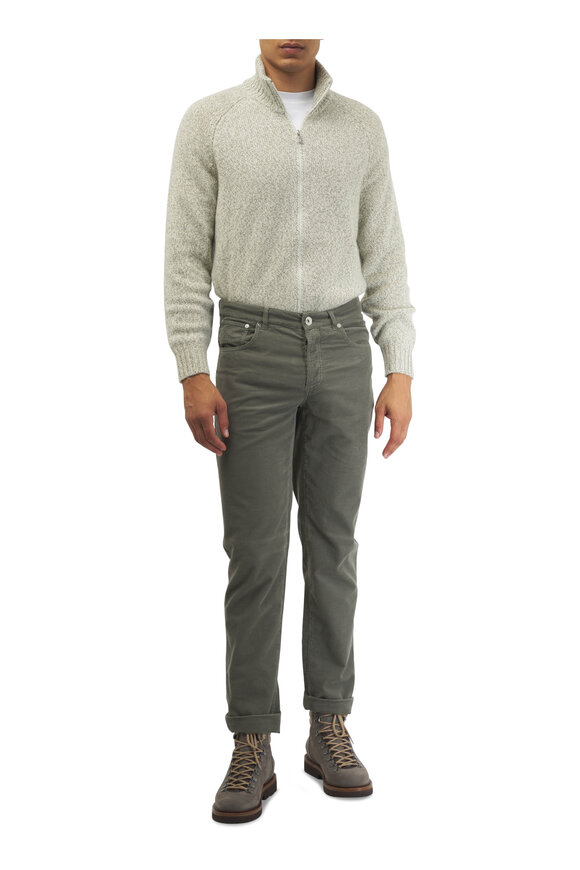 Brunello Cucinelli - Sage Mouline Cashmere Zip Cardigan