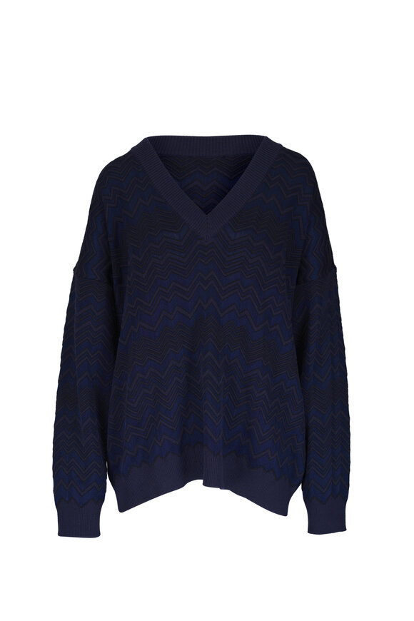 Missoni Zig Zag Navy Blue V-Neck Sweater - view 1