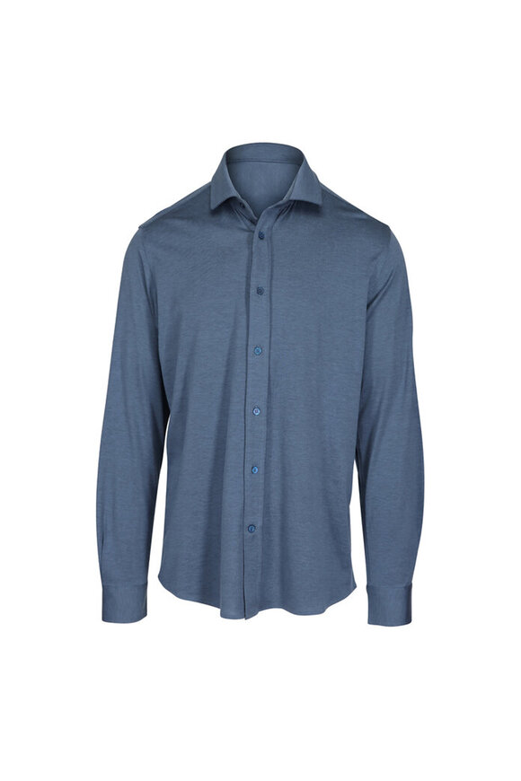 Colombo Medium Blue Silk Button Down