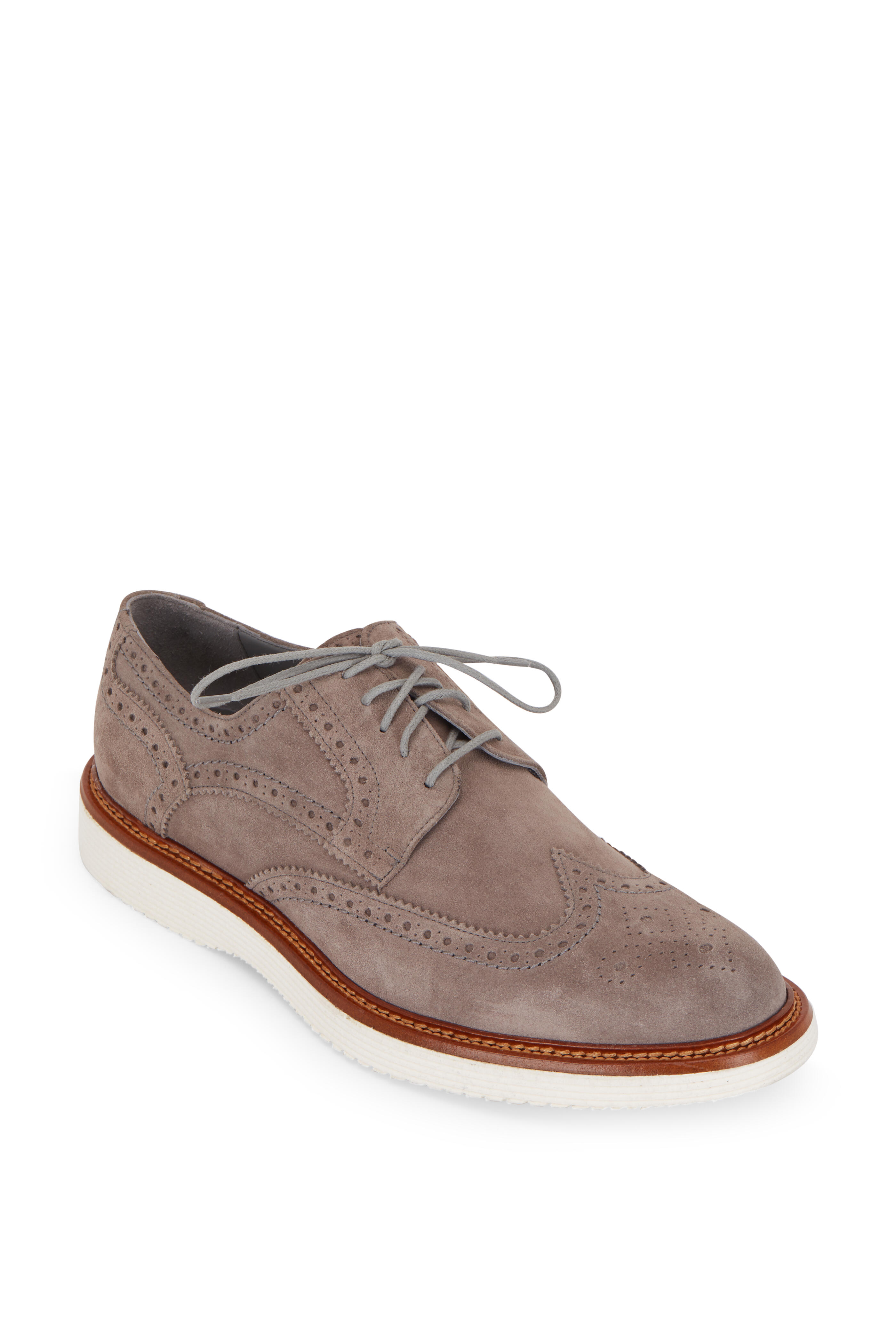 Trask Rogan Light Gray Suede Wingtip Buck Shoe