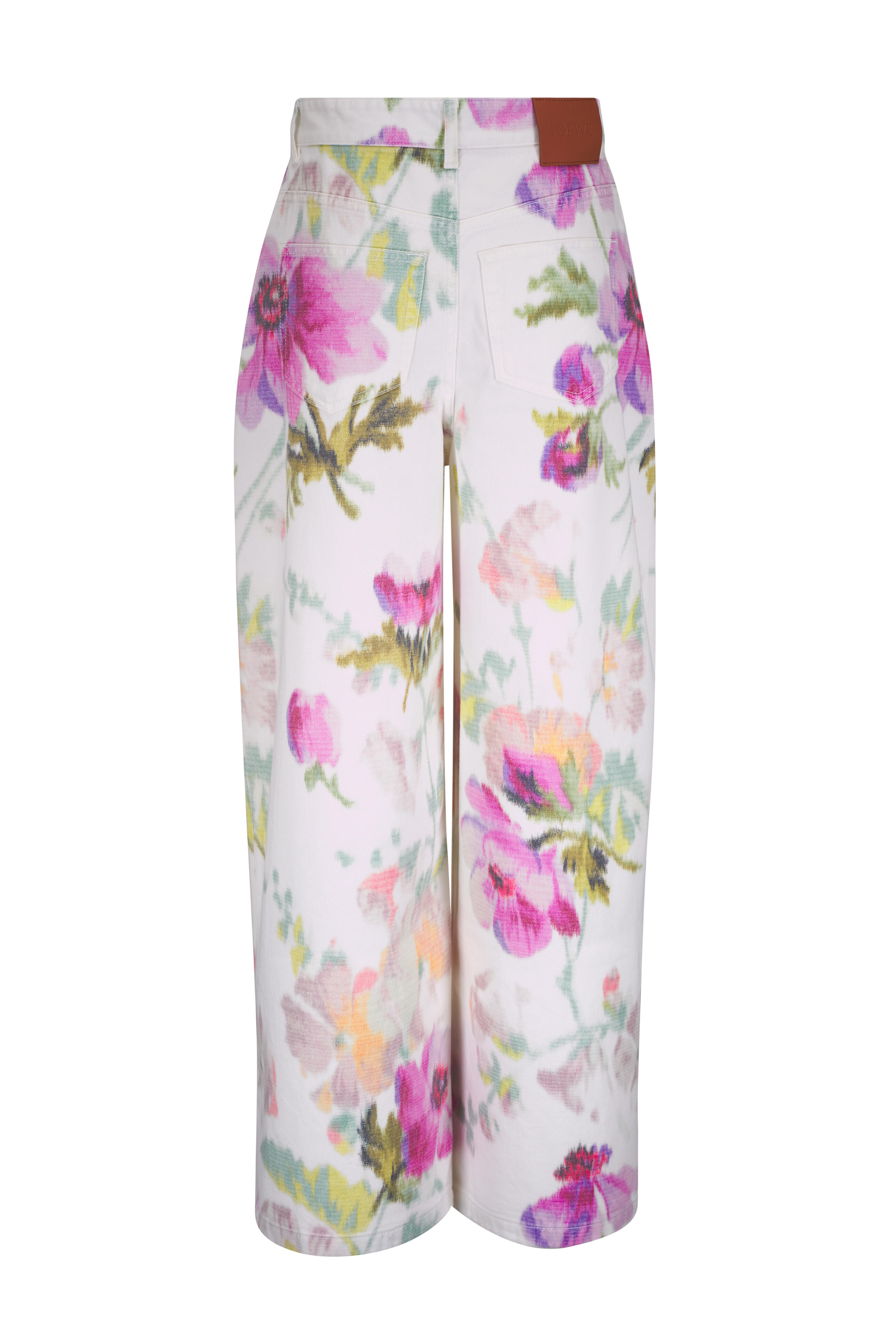 Loewe - White & Pink Floral Print Cotton Wide Leg Jean