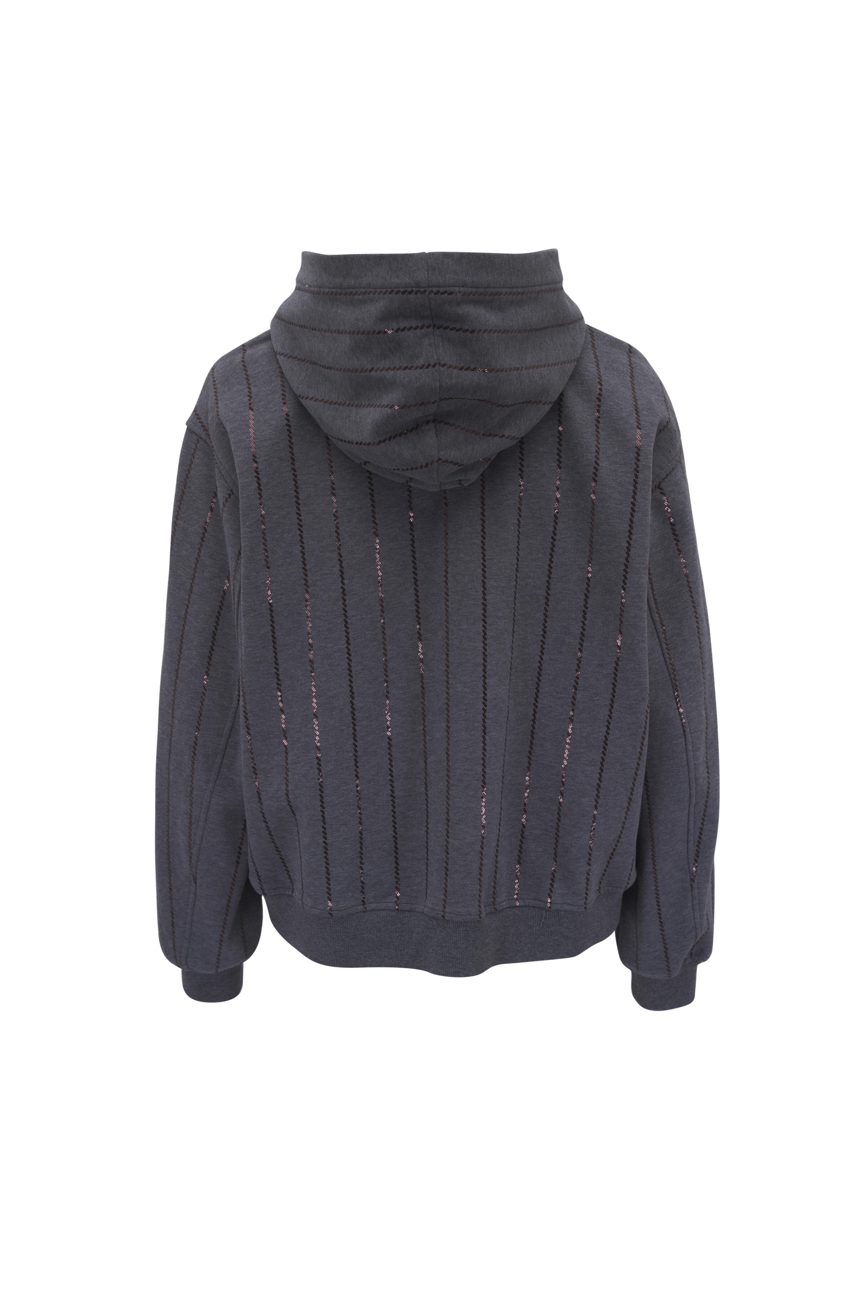 Brunello Cucinelli - Lead French Terry Striped Sequin Hooded Sweatshirt