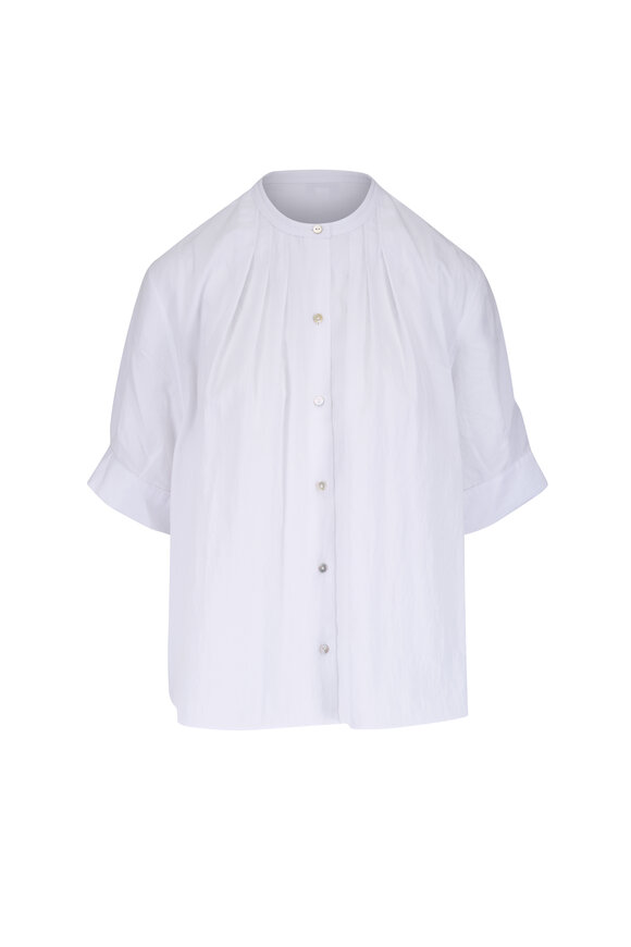 Vince Gathered Optic White A-Line Button-Up Shirt - view 1
