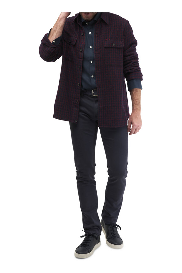 Isaia - Navy & Red Check Cashmere & Silk Boucle Overshirt