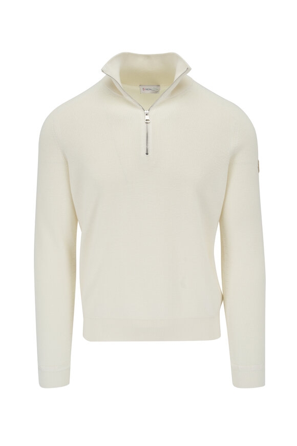 Moncler White Cotton & Cashmere Quarter Zip Sweater 