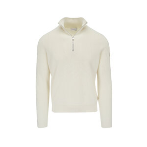 【23AW NEW】MONCLER_men / ウール＆モヘア セーター / Cream Moncler - White Cotton & Cashmere Quarter Zip Sweater