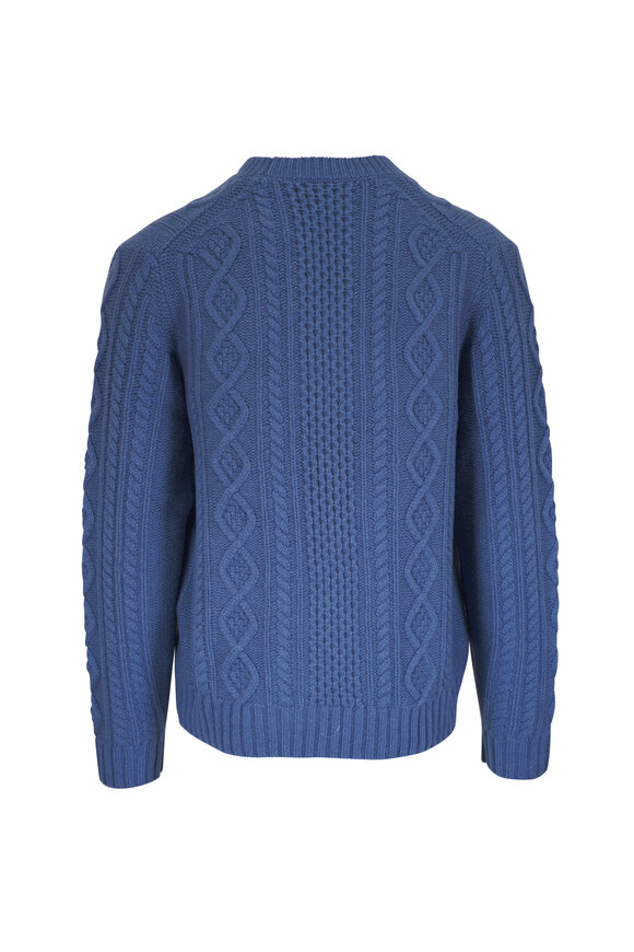 Vince - Light Beluga Blue Aran Cable Wool Crewneck Sweater