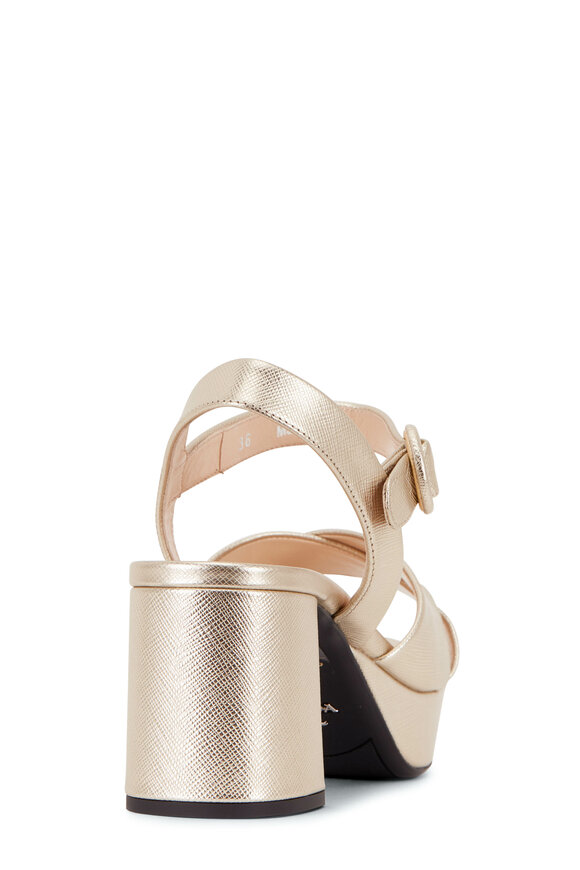 Prada - Gold Metallic Chunky Heel Strappy Sandal, 65mm