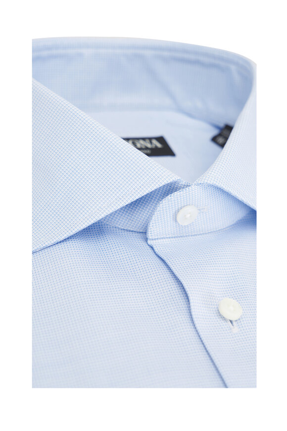 Zegna - Trofeo Light Blue Textured Cotton Dress Shirt