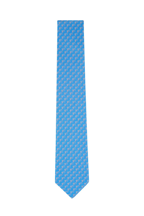 Ferragamo Light Blue Animal Print Silk Necktie - view 1