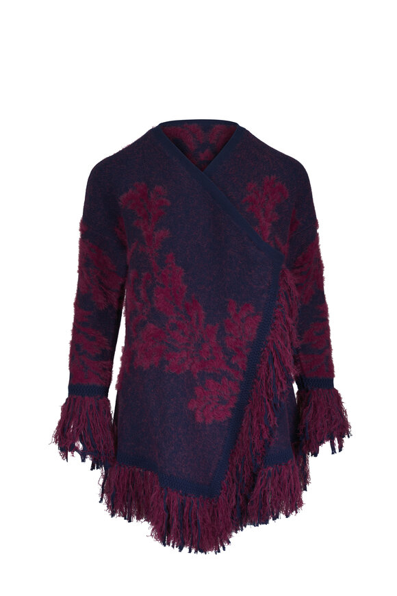 L'Agence Naiad Midnight & Burgundy Jacquard Fringe Cardigan - view 1