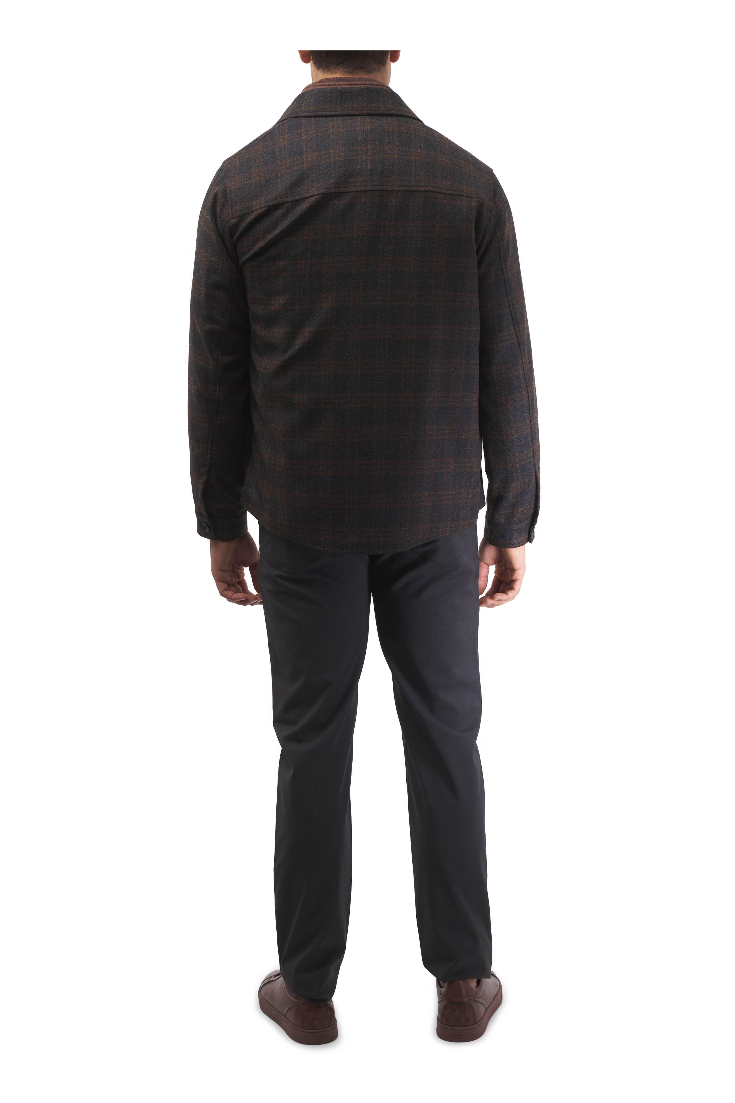 Maurizio Baldassari - Charcoal Gray & Rust Plaid Wool Overshirt