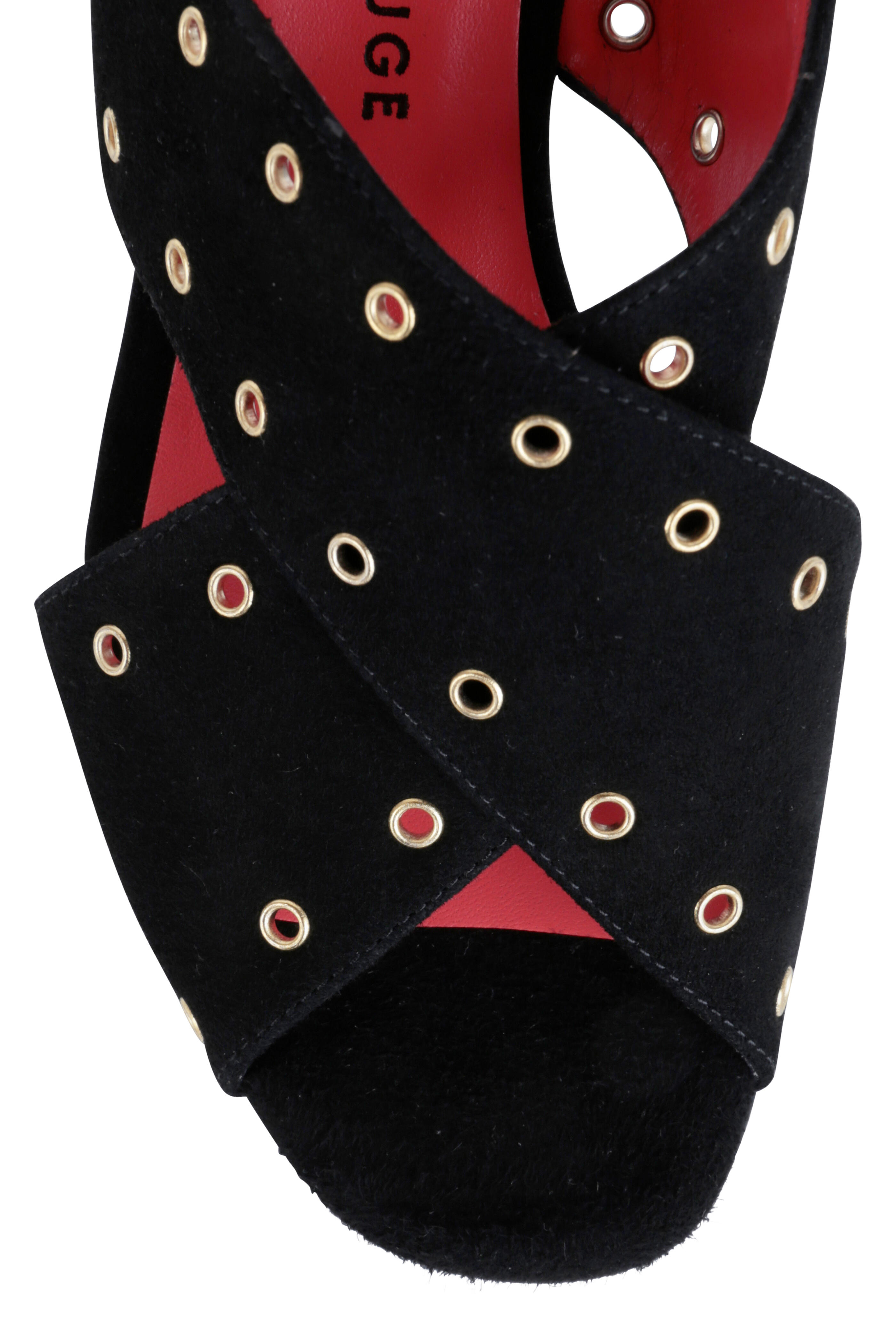 Pas de Rouge - Fleur Black Suede Grommet Sandal, 60mm