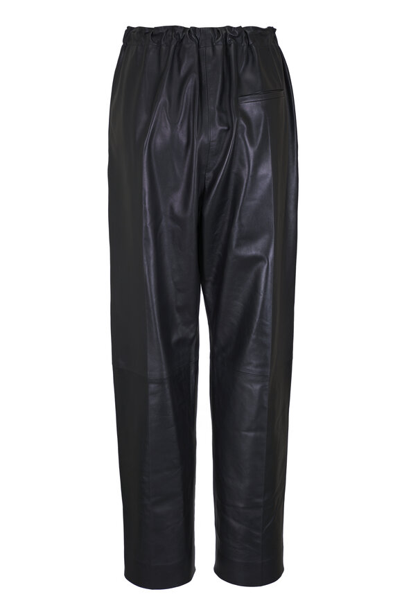 Khaite - Trenton Black Leather Drawstring Pant