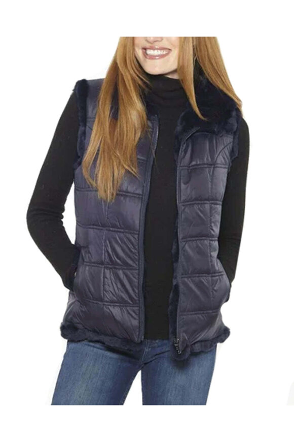 Linda Richards Reversible Rex Rabbit Vest in Navy - view 2