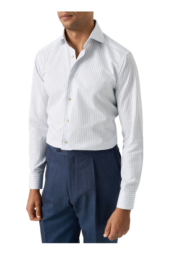 Eton - Light Blue Micro Check Cotton Dress Shirt Eton - Light Blue Micro Check Cotton Dress Shirt
