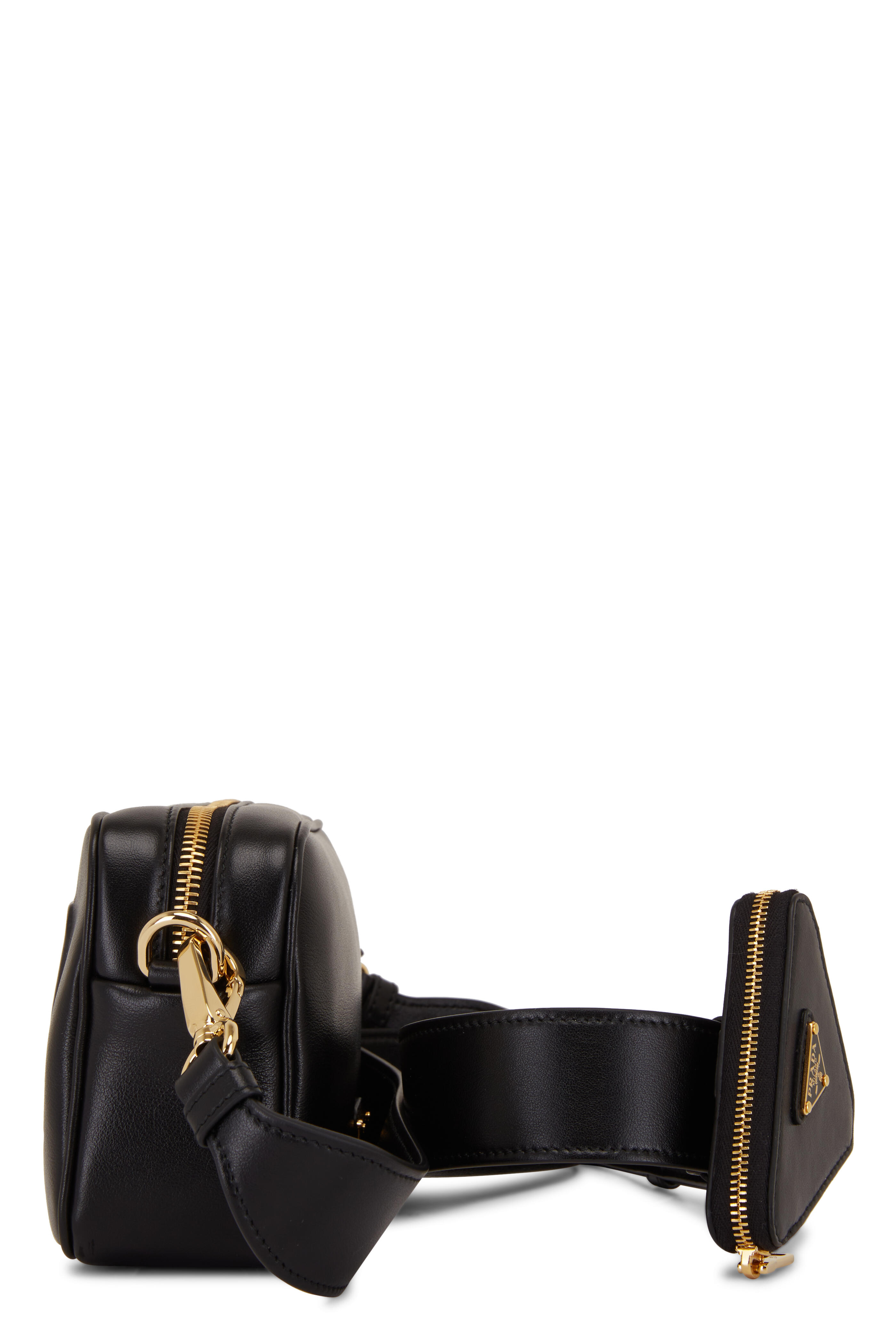 NEW Prada Black Jacquard Embossed Logo Leather Camera Crossbody Bag For Sale  at 1stDibs