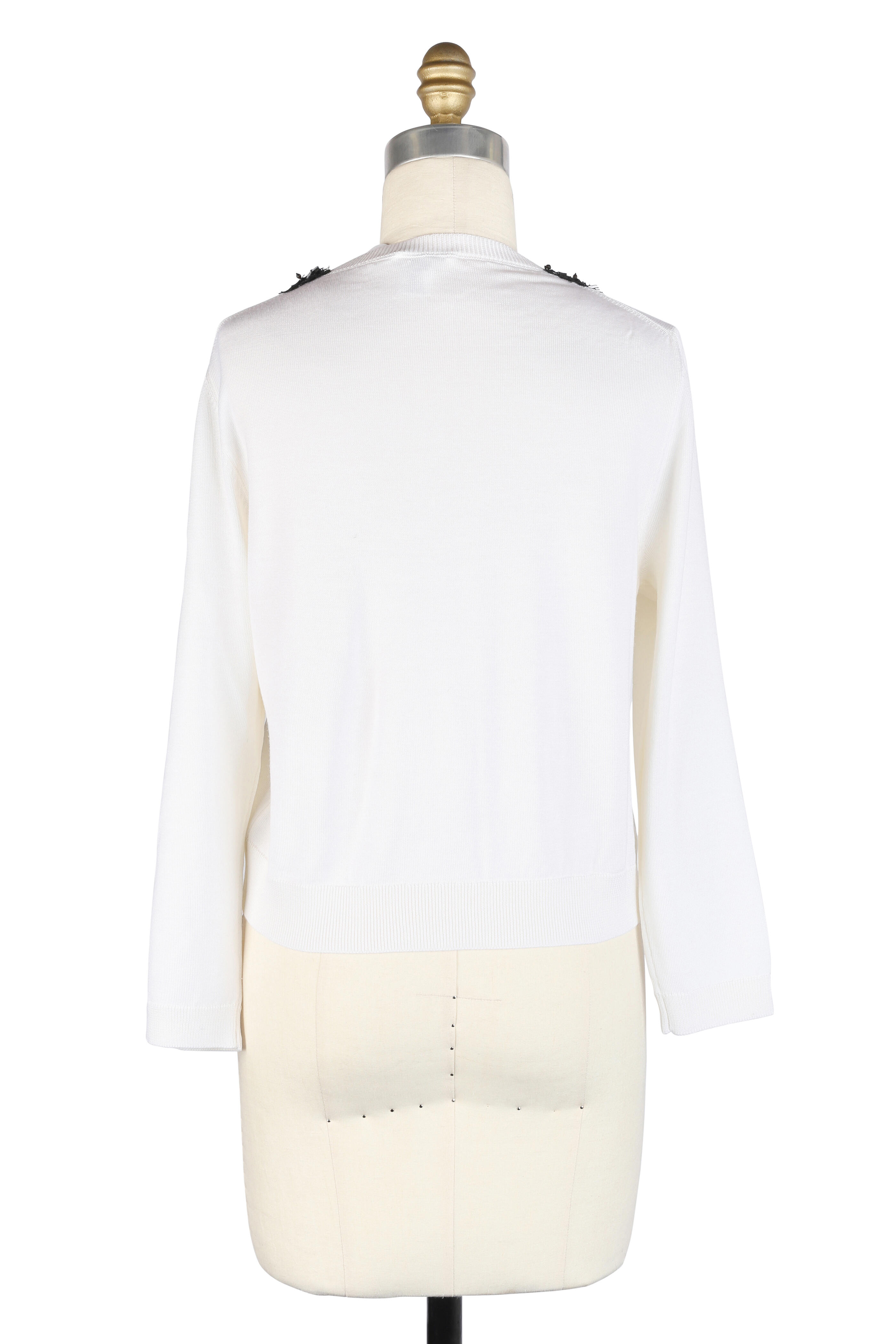 Oscar de la Renta - White & Black Wool & Silk Lace Sweater