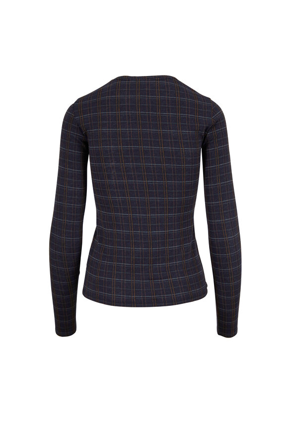 Vince Navy Blue Plaid Jersey T-Shirt - view 2