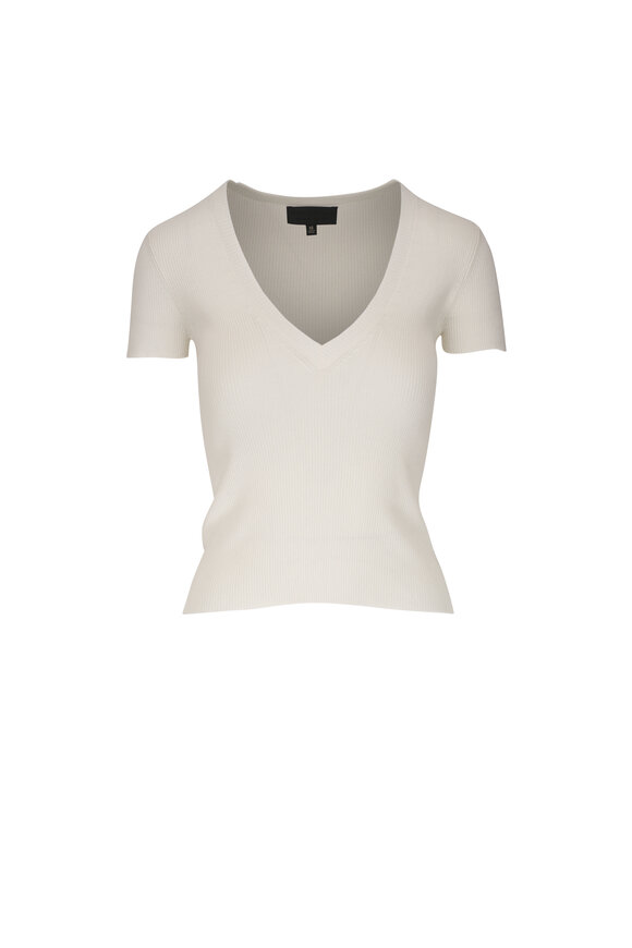 Nili Lotan Italia Ivory Knit V-Neck T-Shirt 