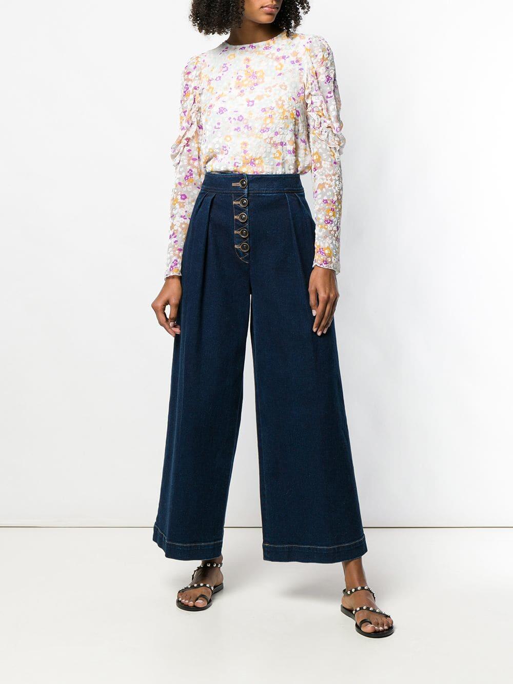 See by Chloé - Multicolor Silk Ruffle Sleeve Top