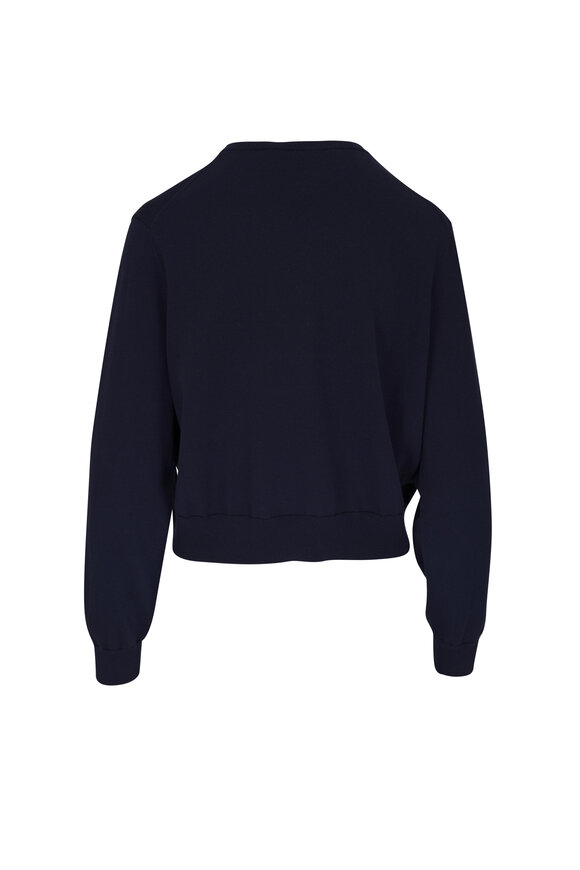 Carolina Herrera Navy Silk & Cotton Crewneck Cardigan - view 3