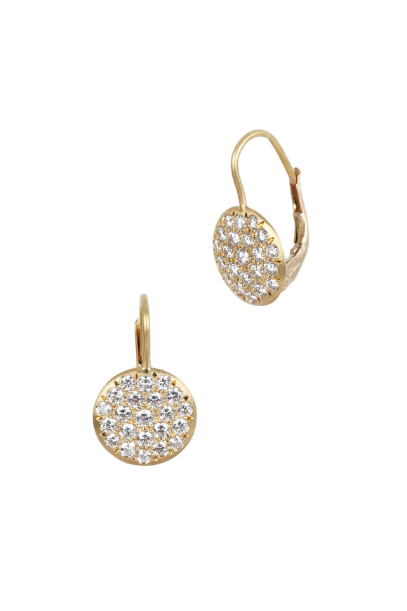 Caroline Ellen 20K Yellow Gold Pavé Diamond Lentil Earrings - view 1