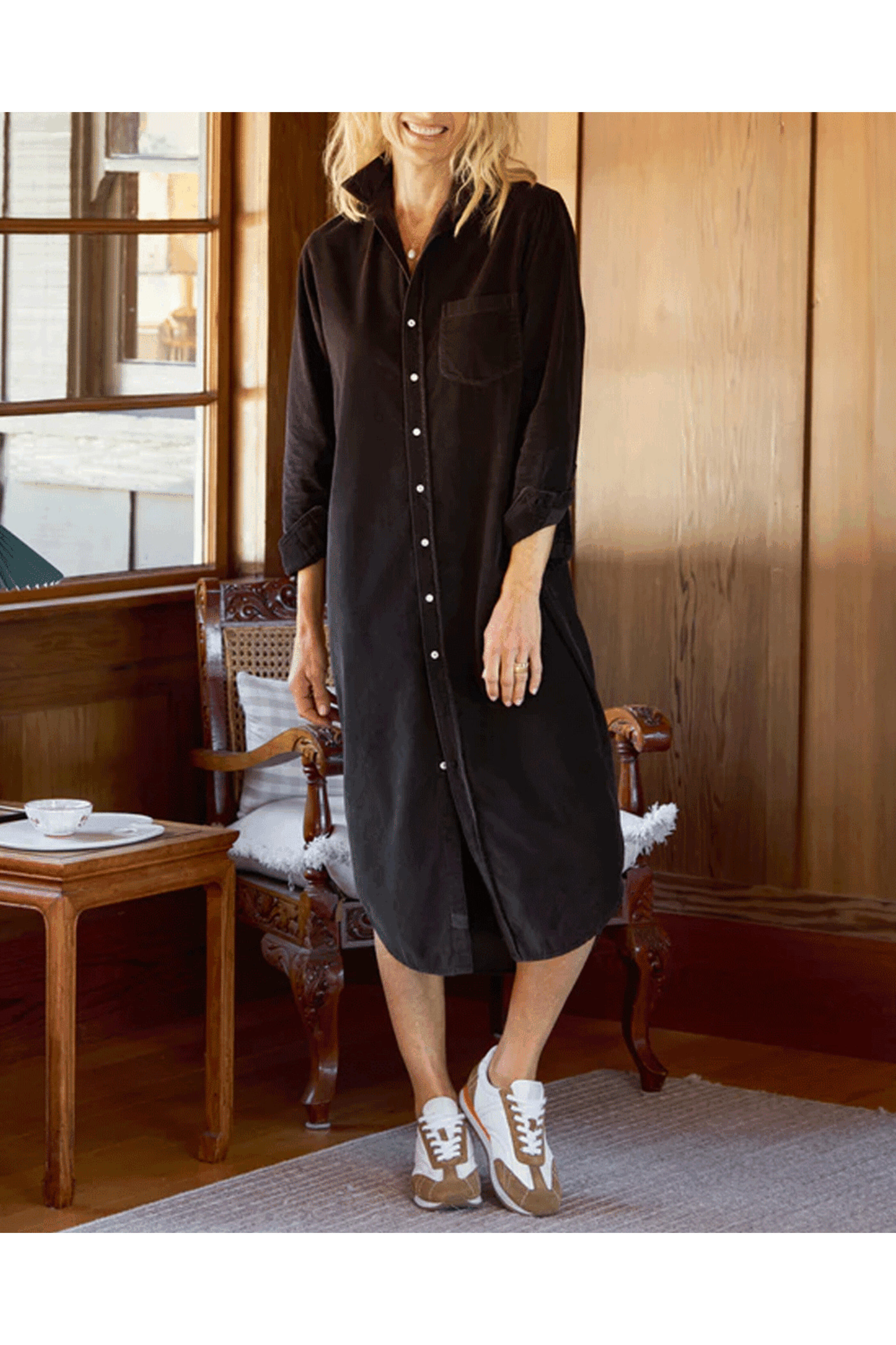 chinese dress ladies Rory Maxi Shirtdress Chocolate Corduroy L / Brown main image 1