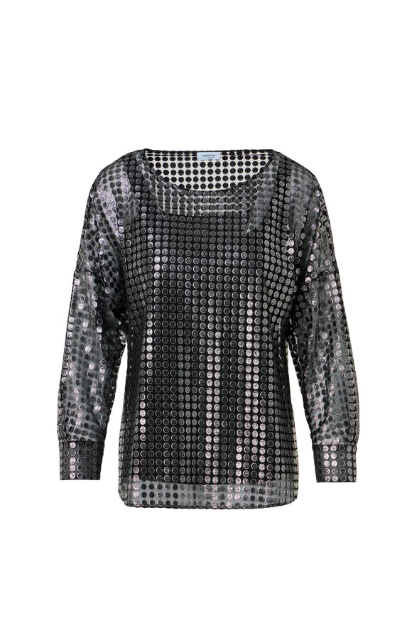Akris Punto Brushed Steel Metallic Dot Embroidered Blouse